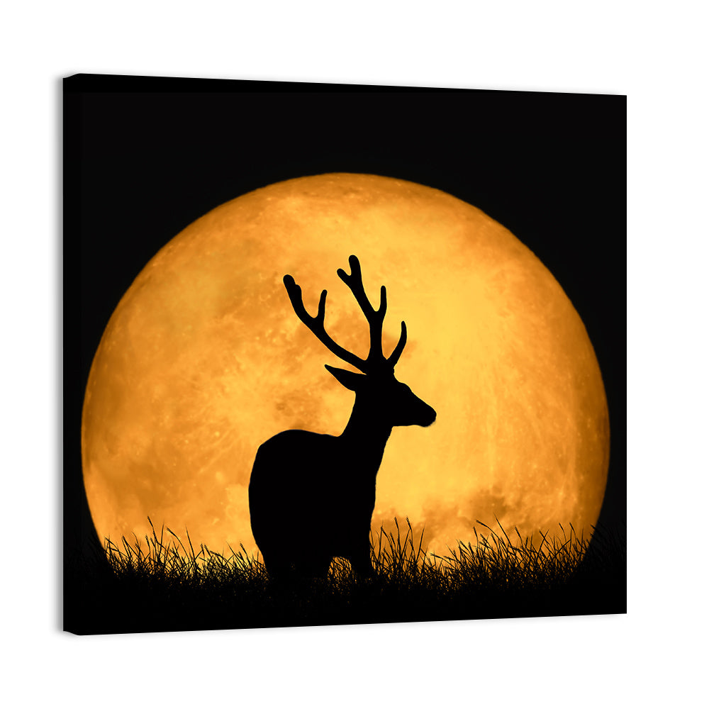 Buck Silhouette Under Red Moon Wall Art