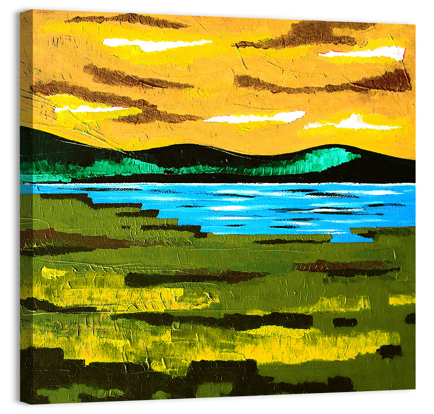 Golden Hour Mountain Lake Abstract Wall Art