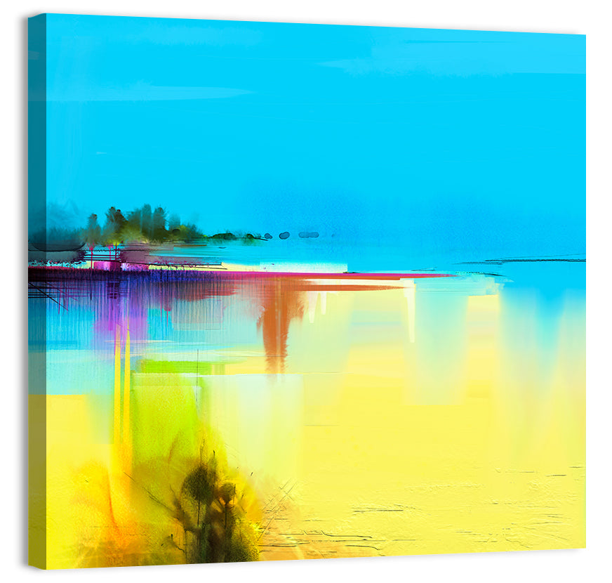 Sunlit Abstract Coastline in Spring Colors Wall Art, canvas print, square