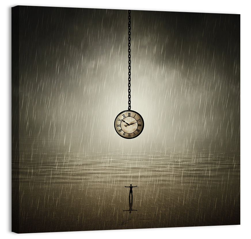 Suspended Pocket Watch in Rain Wall Art
