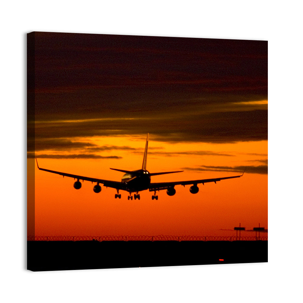 Airplane Landing at Sunset Wall Art