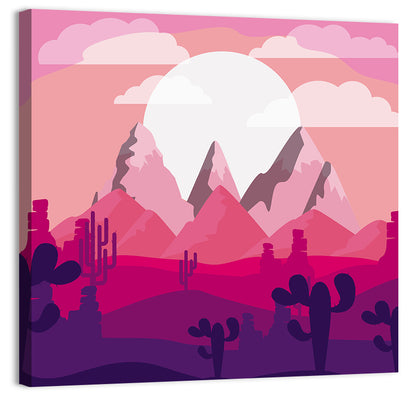 Magenta Desert Mountains Illustration Wall Art