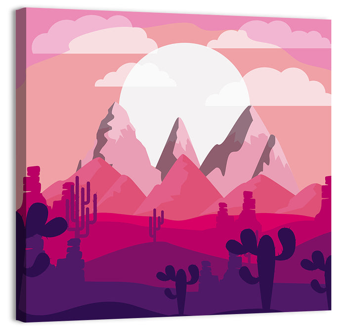 Magenta Desert Mountains Illustration Wall Art as a canvas print