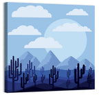Blue Desert Cactus Illustration Wall Art