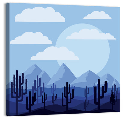 Blue Desert Cactus Illustration Wall Art