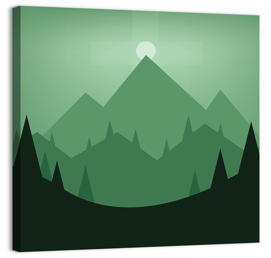 Geometric Mountain Sunset Illustration Wall Art