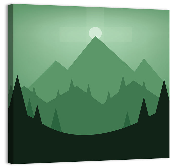 Geometric Mountain Sunset Illustration Wall Art as a canvas print