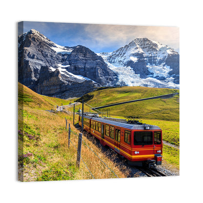 Red Alpine Train at Eiger Wall Art