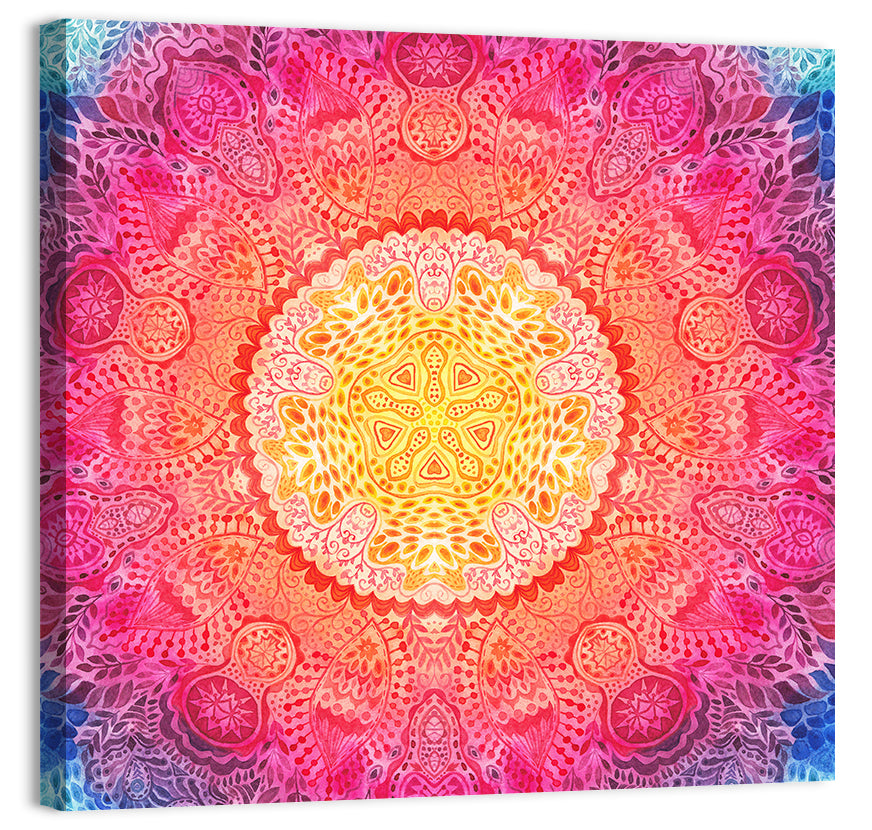 Watercolor Lace Mandala in Pink and Gold Wall Art