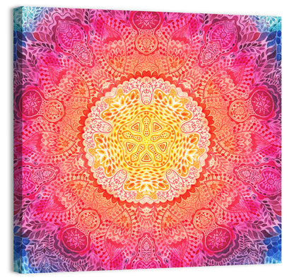 Watercolor Lace Mandala in Pink and Gold Wall Art