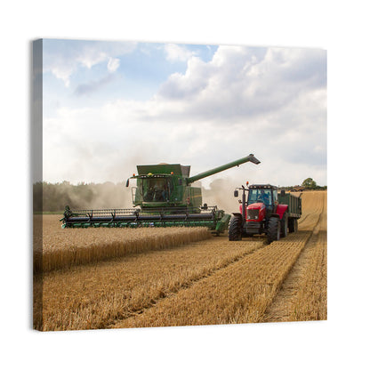 Wheat Harvest with Combine and Tractor Wall Art