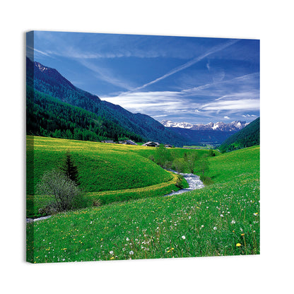 Snow-capped Peaks and Floral Meadow Wall Art