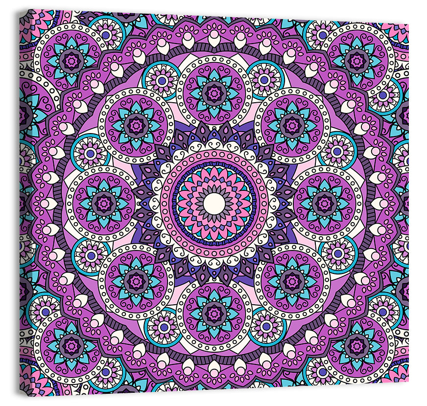 Vibrant Purple Teal Mandala Pattern Wall Art, canvas print, square