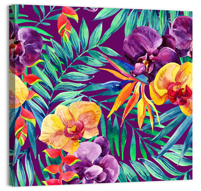 Tropical Orchid and Palm Pattern Wall Art as a canvas print