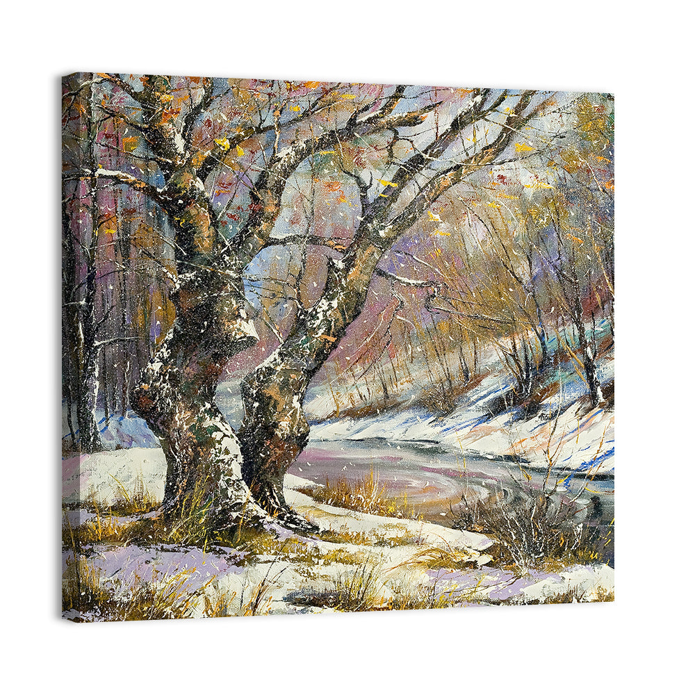 Frozen River in Winter Woodland Wall Art