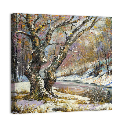 Frozen River in Winter Woodland Wall Art
