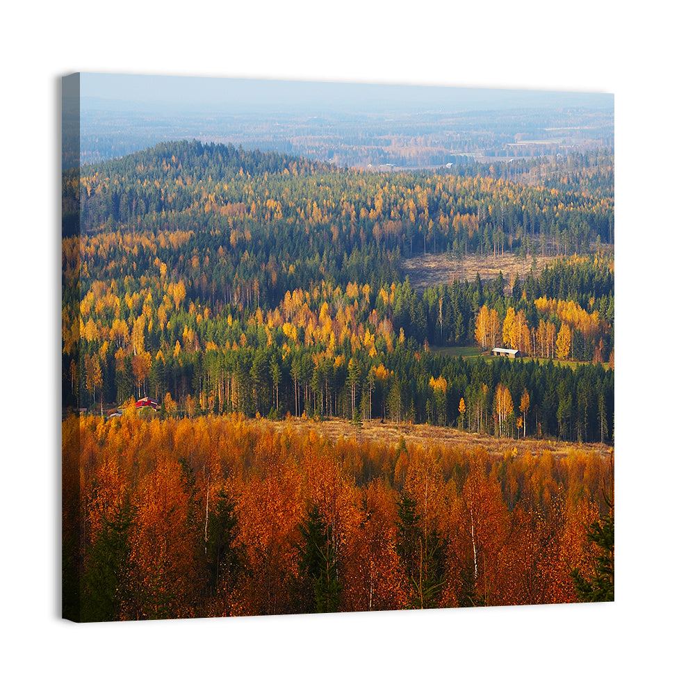 Finnish Autumn Landscape with Red-roofed House Wall Art