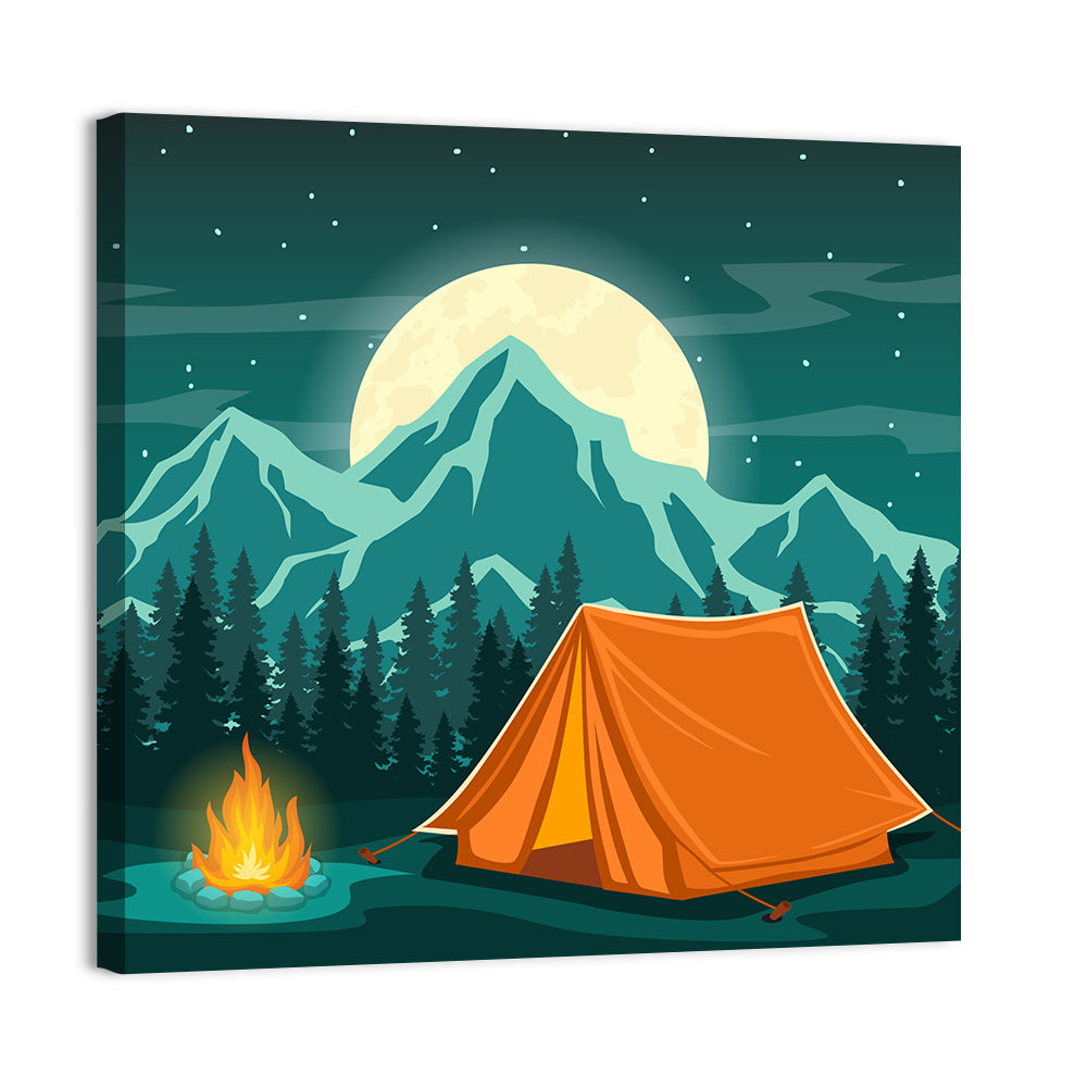 Moonlit Campfire Landscape Wall Art