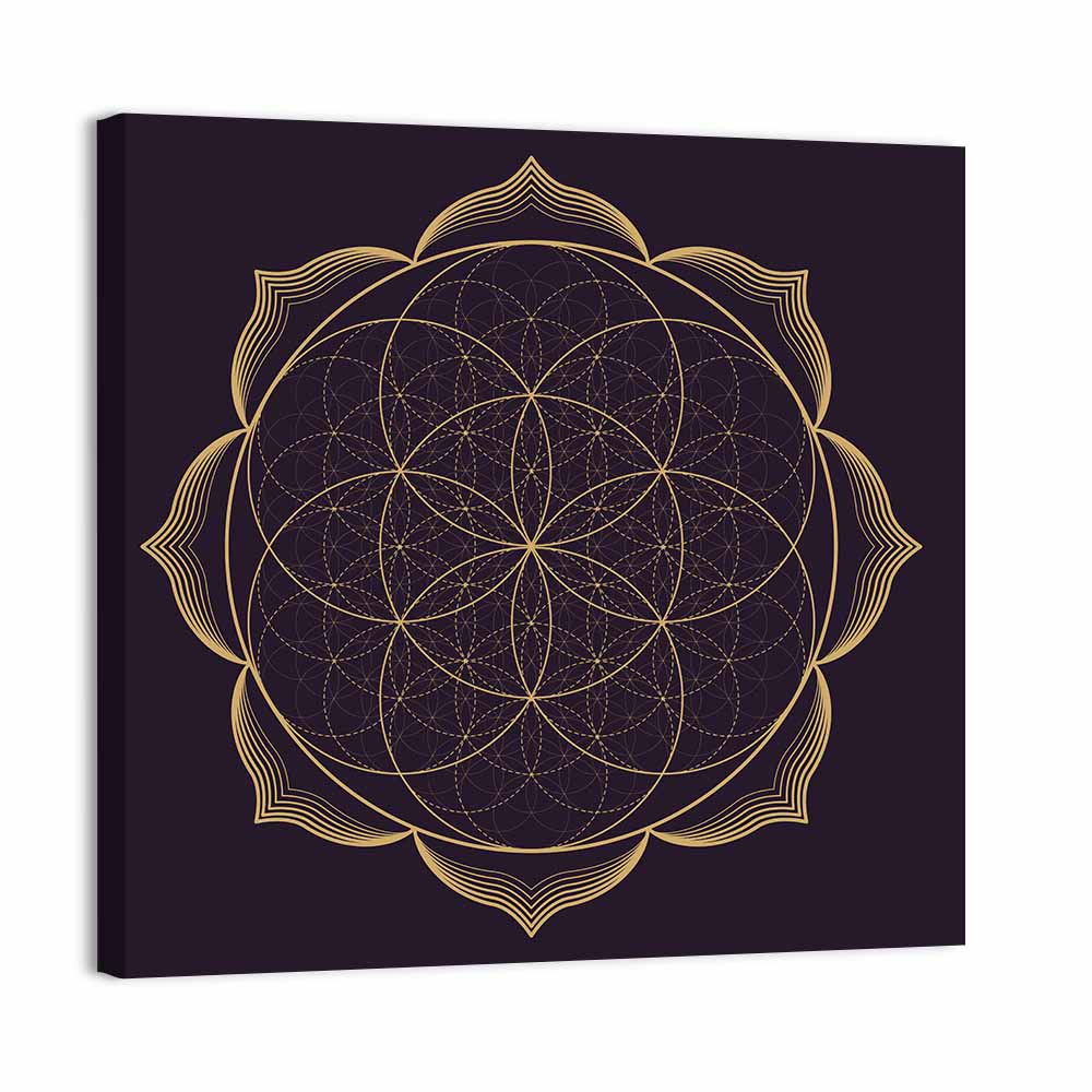 Golden Sacred Geometry Mandala Wall Art, canvas print, square