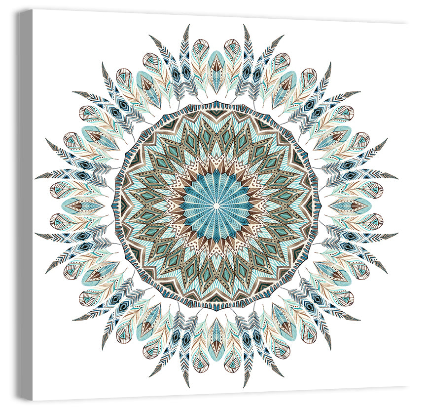 Layered Feather Mandala Wall Art, canvas print, square