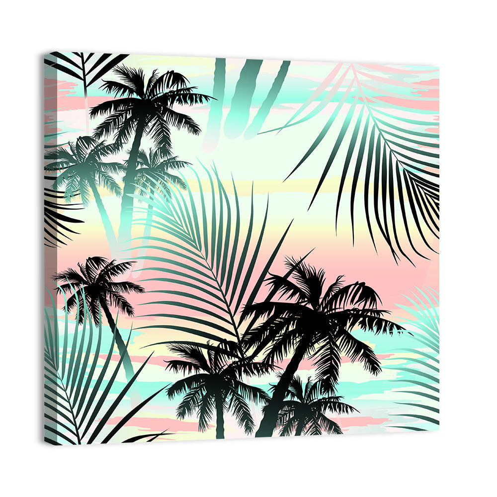 Tropical Palm Stripe Pattern Wall Art, canvas print, square