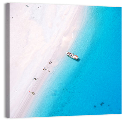 Aerial Beach Bay with White Boat Wall Art