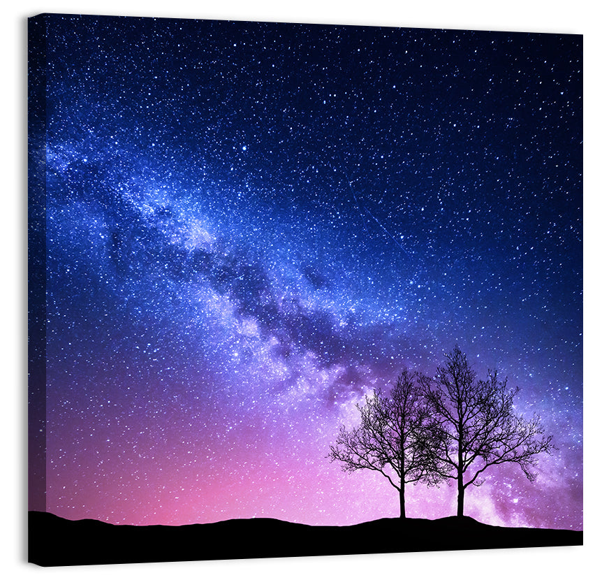 Milky Way Nebula Sky with Silhouetted Trees Wall Art