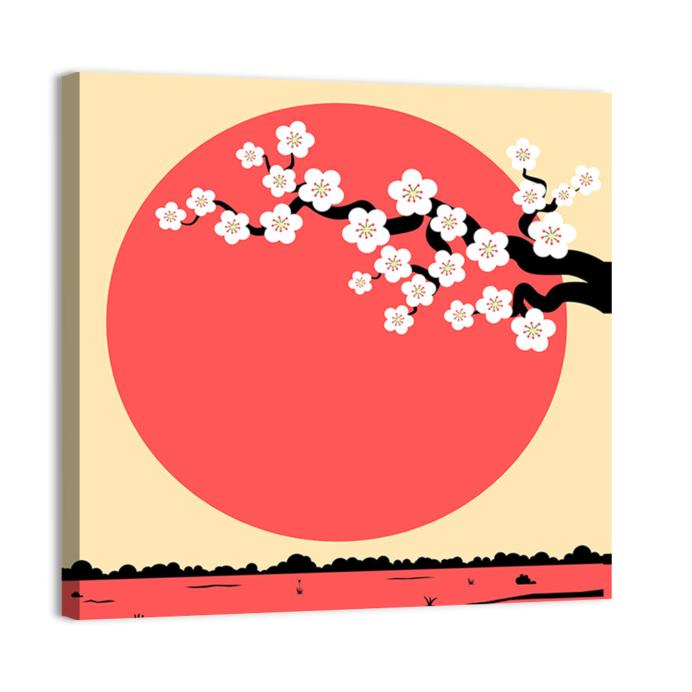 Cherry Blossom with Red Sun Wall Art
