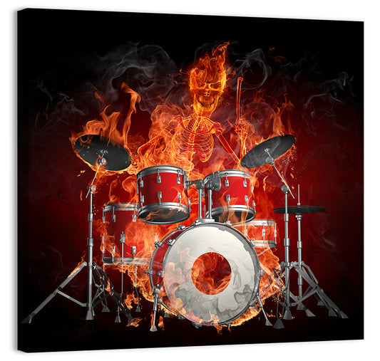 Flaming Skeleton Drummer Wall Art