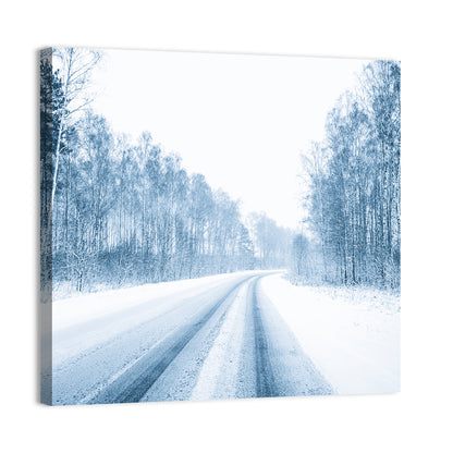 Tire Tracks on Snowy Road Wall Art