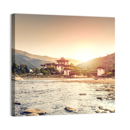 Punakha Dzong at Golden Hour Wall Art