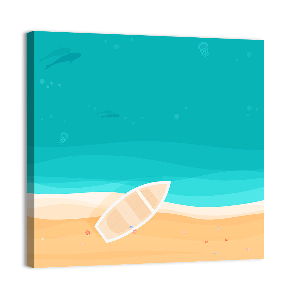 Sandy Beach Aerial Illustration Wall Art