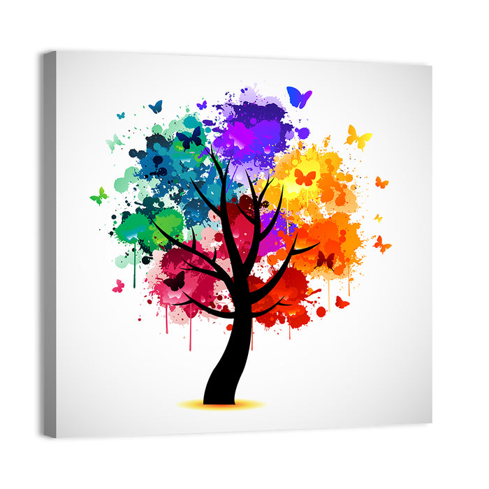 Painted Tree with Butterflies Wall Art as a canvas print