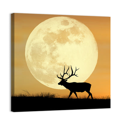 Bull Elk Silhouette Under Supermoon Wall Art
