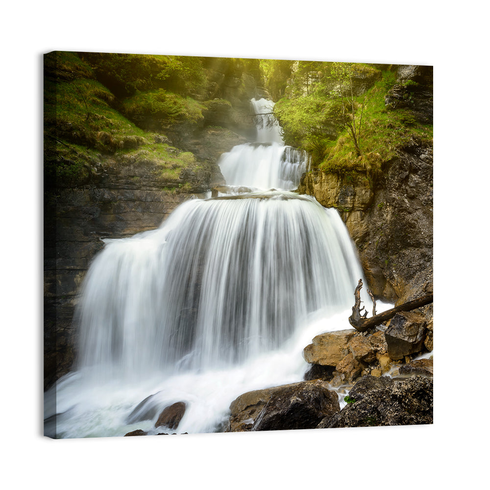 White Cascade Over Mossy Rocks Wall Art