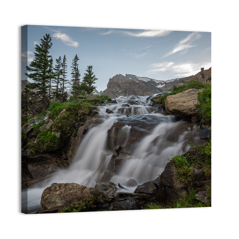 Brainard Lake Waterfall Wall Art, canvas print, square