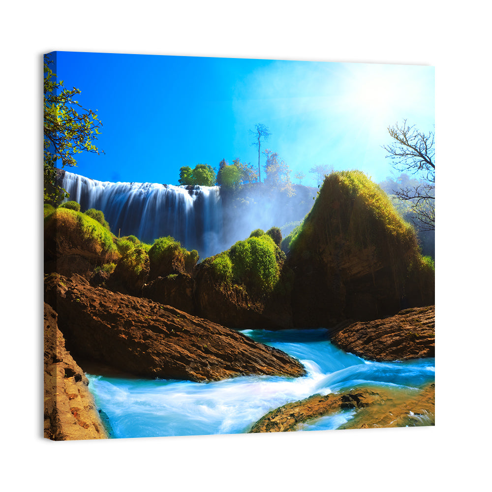 Sunlit Turquoise Waterfall Wall Art