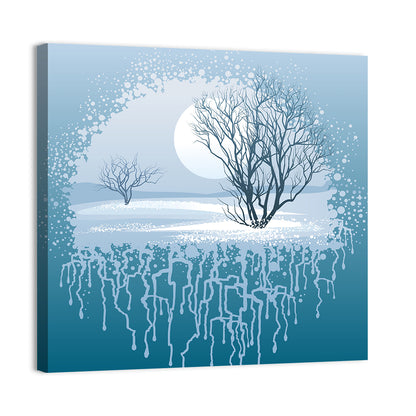 Moonlit Winter Tree Illustration Wall Art