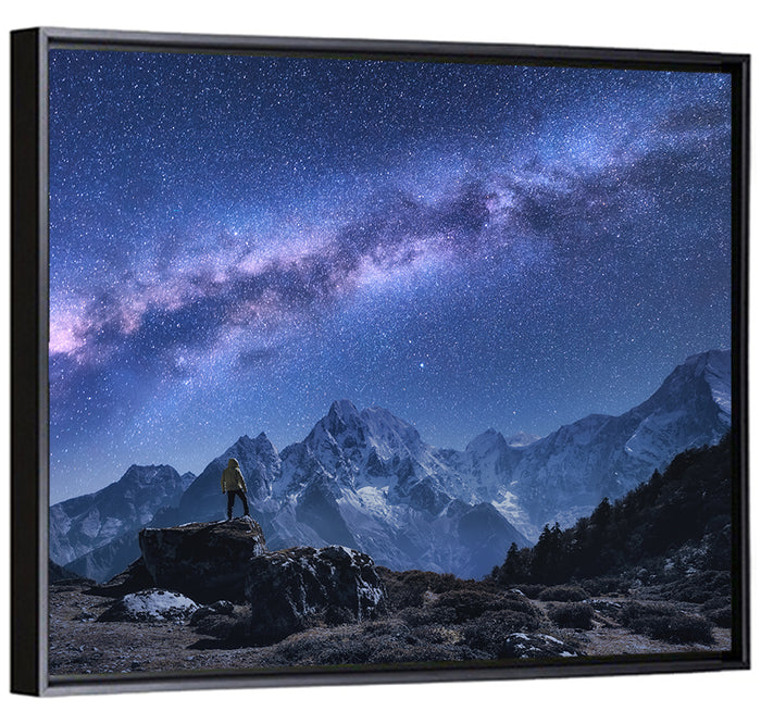 Milky Way Over Snow Capped Peaks Wall Art as a framed canvas