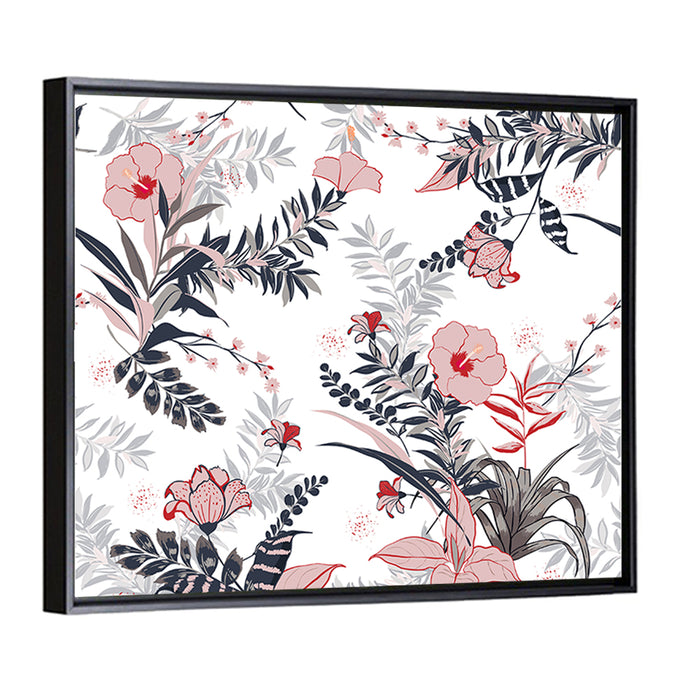 Tropical Hibiscus Pattern Wall Art as a framed canvas