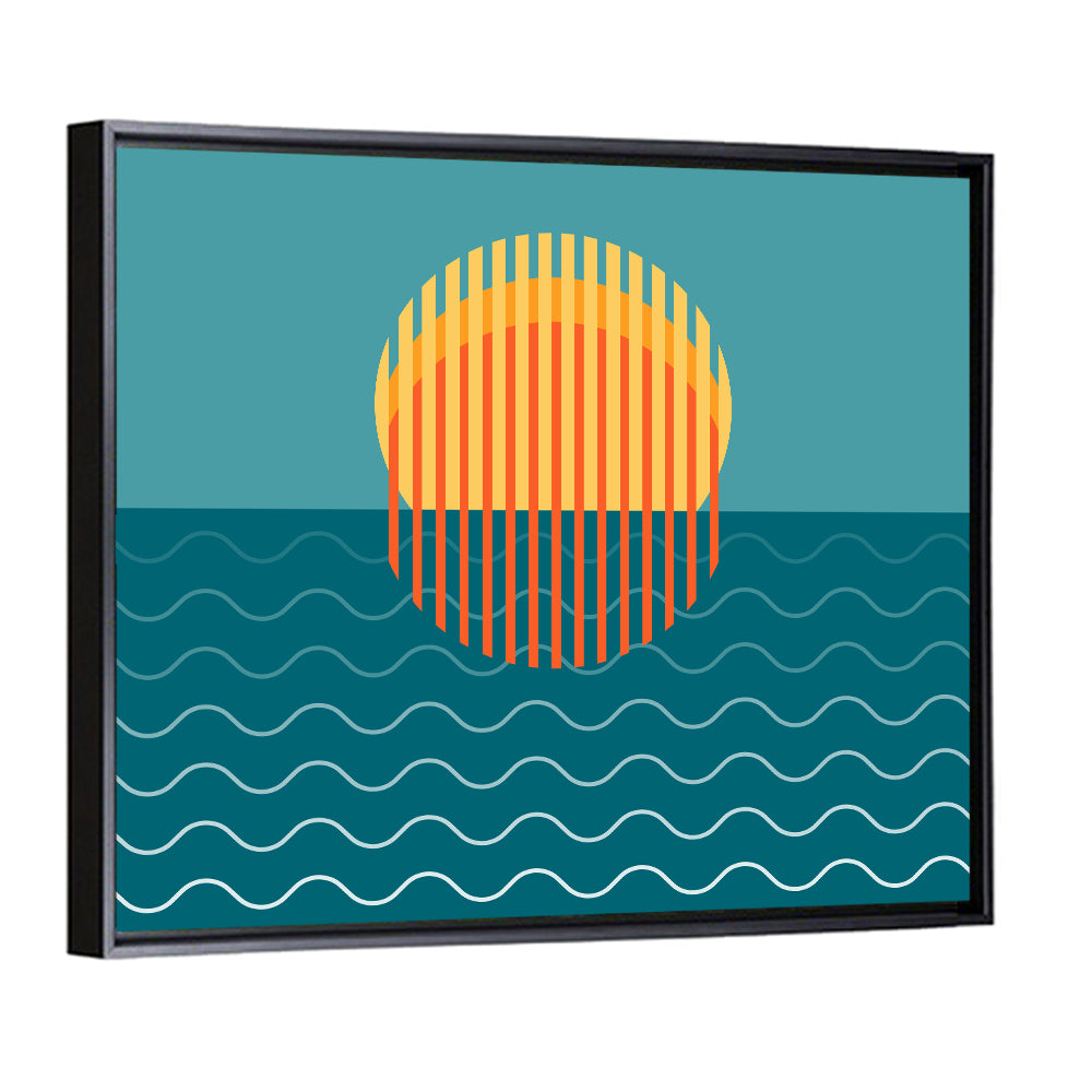 Teal Ocean Sunset Illustration Wall Art