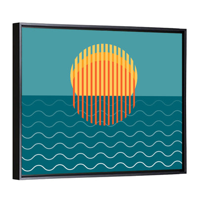 Teal Ocean Sunset Illustration Wall Art