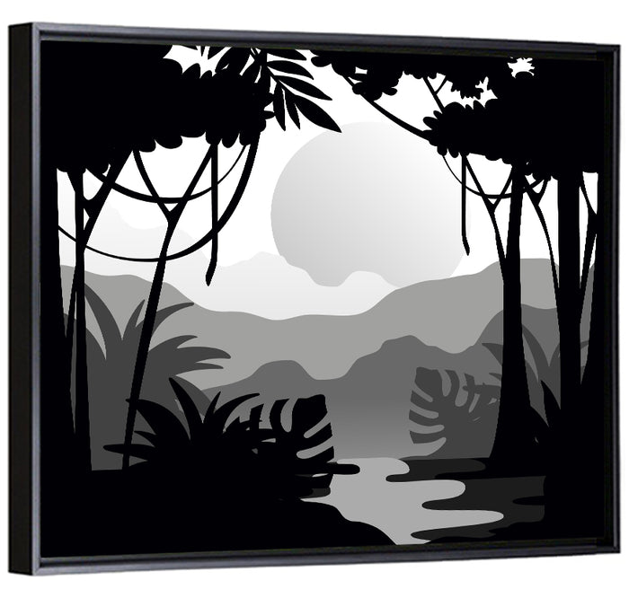 Tropical Jungle Silhouette Wall Art as a framed canvas