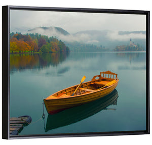 Foggy Bled Lake Boat Wall Art