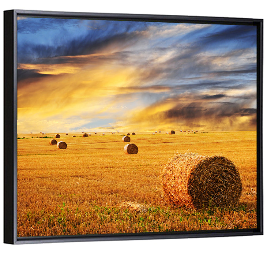 Sunset Over Hay Bales Wall Art