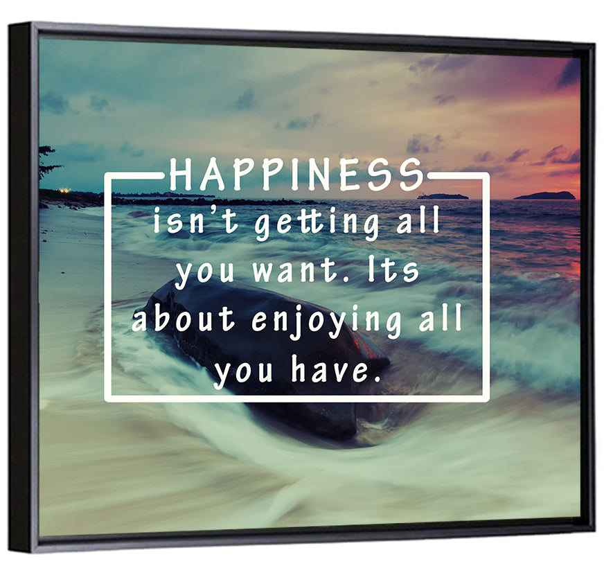 Happiness Quote on Sunset Beach Wall Art
