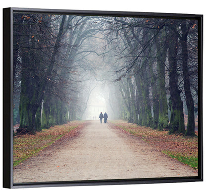 Foggy Tree Lined Walkway in Autumn Wall Art