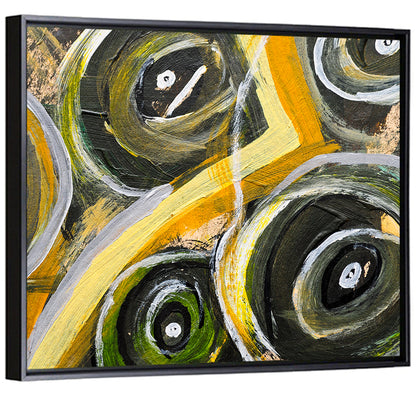 Impasto Swirl Circles in Yellow and Black Wall Art