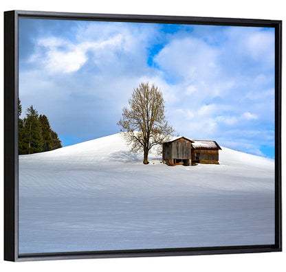 Rustic Barn on a Snowy Hill Wall Art