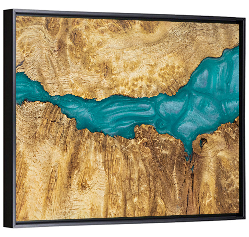 Burled Wood River with Teal Resin Wall Art